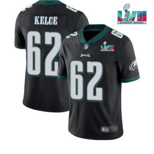 Philadelphia Eagles #62 Jason Kelce Black Super Bowl LVII Patch Vapor Untouchable Limited Stitched Jersey
