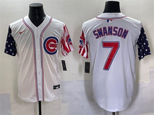 Chicago Cubs #7 Dansby Swanson White 2025 Independence Day Vapor Premier Limited Stitched Jersey