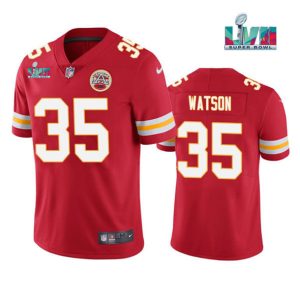 Kansas City Chiefs #35 Jaylen Watson Red Super Bowl LVII Patch Vapor Untouchable Limited Stitched Jersey