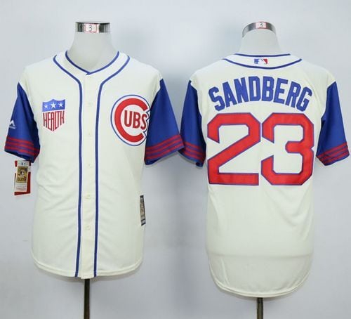 Cubs #23 Ryne Sandberg Cream Blue 1942 Turn Back The Clock Stitched Jersey