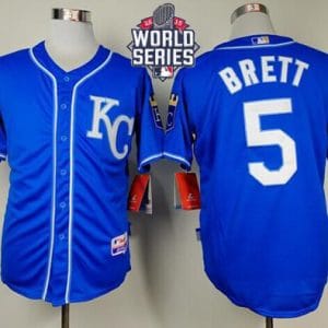 Royals #5 George Brett Light Blue Alternate 2 Cool Base W 2015 World Series Patch Stitched Jersey