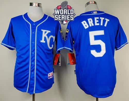 Royals #5 George Brett Light Blue Alternate 2 Cool Base W 2015 World Series Patch Stitched Jersey