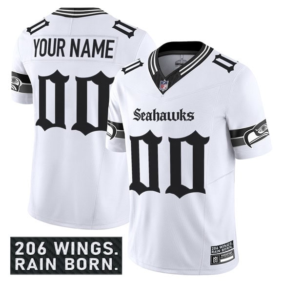 Seattle Seahawks Custom White 2025 F.U.S.E. 'Gothic Rain City Shadows Edition' Vapor Limited Stitched Jersey