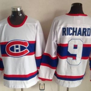 Canadiens #9 Maurice Richard White CCM Throwback Stitched Jersey
