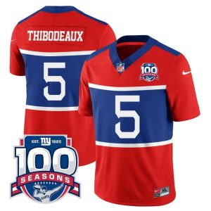 New York Giants #5 Kayvon Thibodeaux Century Red 100TH Season Commemorative Patch Limited Stitched Jersey