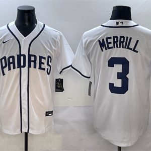 San Diego Padres #3 Jackson Merrill White Cool Base Stitched Jersey