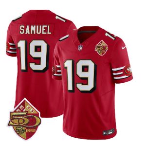 San Francisco 49ers #19 Deebo Samuel Red 2023 F.U.S.E. 50th Patch Throwback Stitched Jersey
