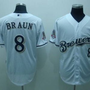 Brewers #8 Ryan Braun Stitched White Jersey