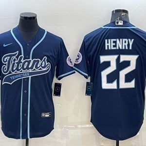 Tennessee Titans #22 Derrick Henry Navy With Patch Cool Base Stitched Baseball Jersey