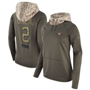 Atlanta Falcons #2 Matt Ryan Olive Salute To Service Sideline Therma Pullover Hoodie