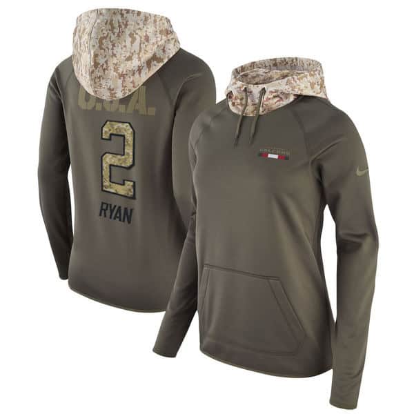 Atlanta Falcons #2 Matt Ryan Olive Salute To Service Sideline Therma Pullover Hoodie