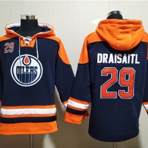 Edmonton Oilers #29 Leon Draisaitl Navy Lace-Up Pullover Hoodie