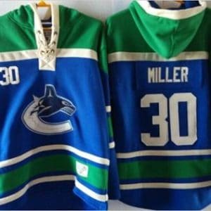 Canucks #30 Ryan Miller Blue Sawyer Hooded Sweatshirt Stitched Jersey