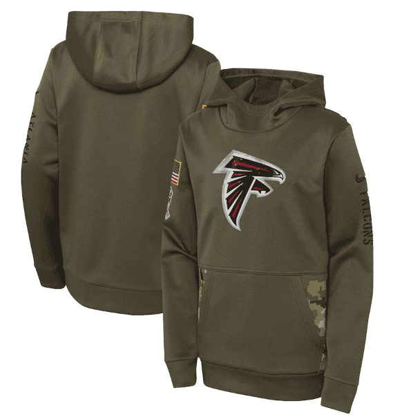 Youth Atlanta Falcons 2022 Olive Salute To Service Therma Performance Pullover Hoodie
