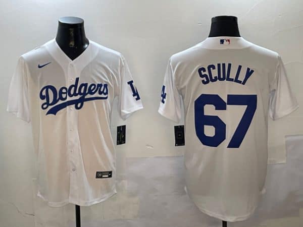 Los Angeles Dodgers #67 Vin Scully White Cool Base Stitched Jersey