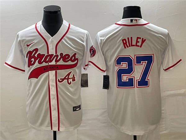 Atlanta Braves #27 Austin Riley White Cool Base With Patch Stitched Jersey