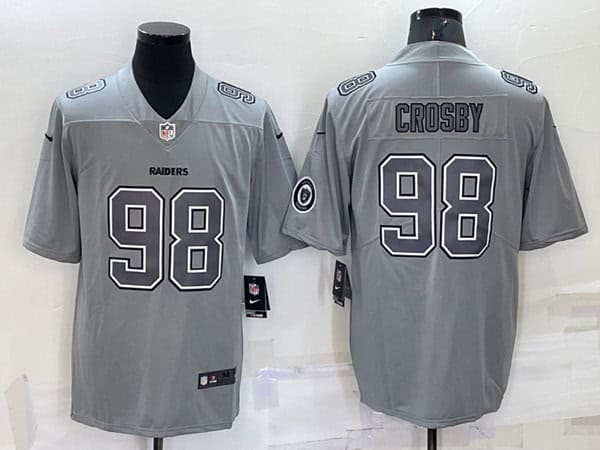 Las Vegas Raiders #98 Maxx Crosby Gray With Patch Atmosphere Fashion Stitched Jersey