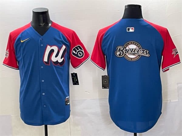 National League Milwaukee Brewers Team Big Logo Blue Red Alternate 2025 All-Star Edition Limited Stitched Jersey