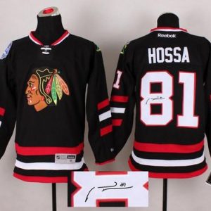 Blackhawks #81 Marian Hossa Black Autographed Stitched Jersey