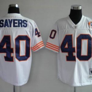 Mitchell Ness Bears #40 Gale Sayers White With Big Number Bear Patch Stitched Throwback Jersey