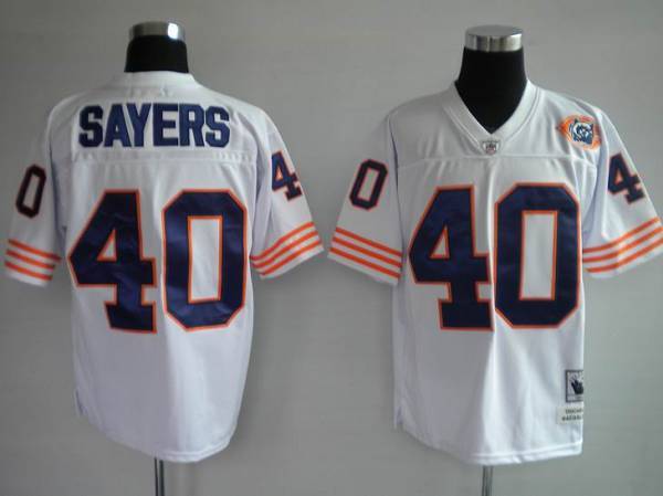 Mitchell Ness Bears #40 Gale Sayers White With Big Number Bear Patch Stitched Throwback Jersey