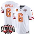 Tampa Bay Buccaneers #6 Baker Mayfield White 2024 F.U.S.E. NFC South Division Champions With 4-Star C Patch Limited Stitched Jersey