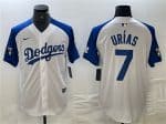 Los Angeles Dodgers #7 Julio Ur¨ªas White Blue Vin Patch Cool Base Stitched Jersey