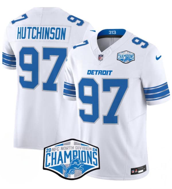 Detroit Lions #97 Aidan Hutchinson White 2024 NFC North Champions F.U.S.E. Vapor Limited Stitched Jersey