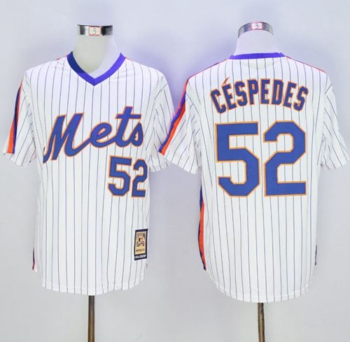 Mets #52 Yoenis Cespedes White(Blue Strip) Cooperstown Stitched Jersey