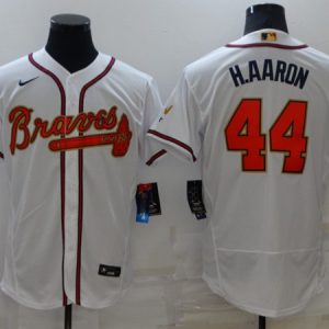 Atlanta Braves #44 Hank Aaron 2022 White Gold World Series Champions Program Flex Base Stitched Baseball Jersey