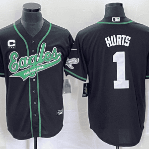 Philadelphia Eagles #1 Jalen Hurts Black With C Patch Cool Base Stitched Jersey