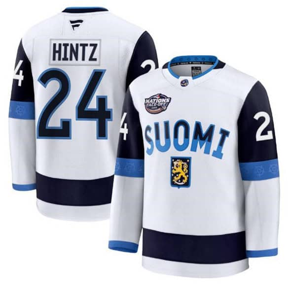 Finland #24 Roope Hintz White 2025 4 Nations Face-Off Premium Stitched Jersey