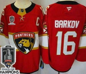 Florida Panthers #16 Aleksander Barkov Red 2025 Stanley Cup Champions Authentic Jersey