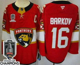 Florida Panthers #16 Aleksander Barkov Red 2025 Stanley Cup Champions Authentic Jersey