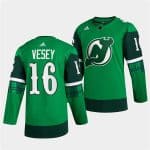 New Jersey Devils #16 Jimmy Vesey Green Warm-Up St Patricks Day Stitched Jersey