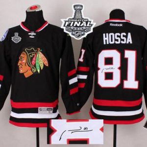 Blackhawks #81 Marian Hossa Black Autographed 2015 Stanley Cup Stitched Jersey