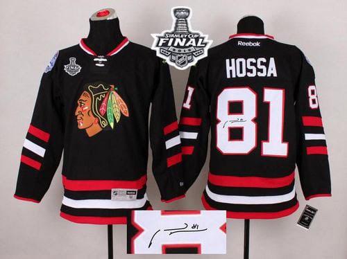 Blackhawks #81 Marian Hossa Black Autographed 2015 Stanley Cup Stitched Jersey