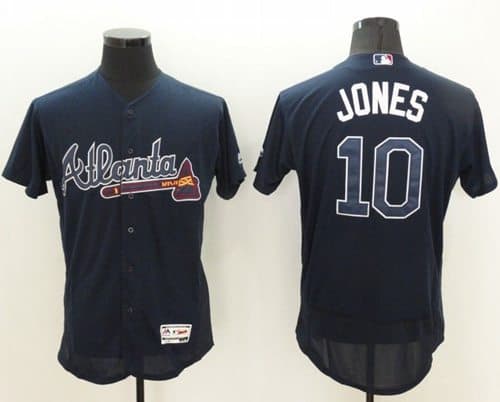 Braves #10 Chipper Jones Navy Blue Flexbase Authentic Collection Stitched Jersey