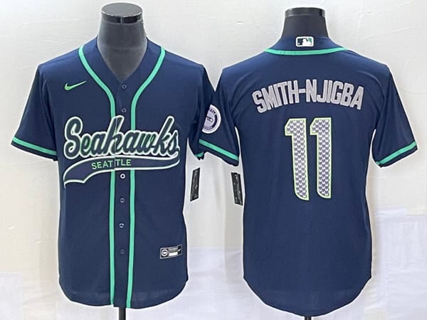 Seattle Seahawks #11 Jaxon Smith-Njigba Navy With Patch Cool Base Stitched Jersey