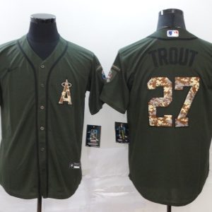 Los Angeles Angels #27 Mike Trout Olive Cool Base Stitched Jersey