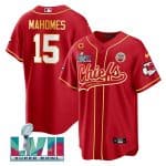 Kansas City Chiefs #15 Patrick Mahomes Red With 4-Star C Patch And Super Bowl LVII Patch Cool Bae Stitched Jersey