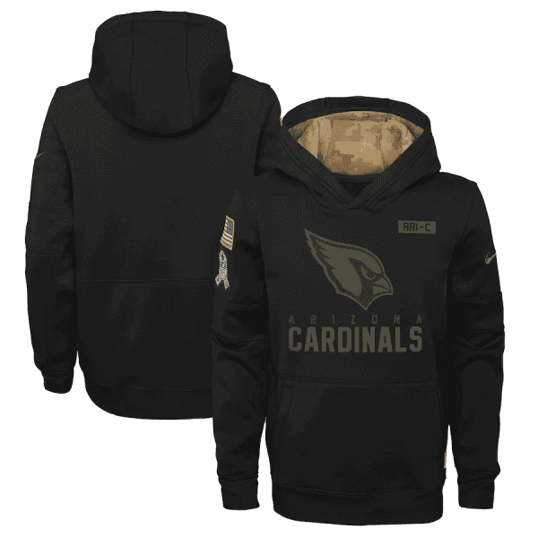 Youth Arizona Cardinals 2020 Black Salute To Service Sideline Performance Pullover Hoodie