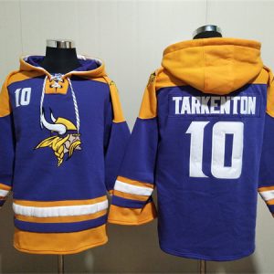 Minnesota Vikings #10 Fran Tarkenton Purple Yellow Ageless Must-Have Lace-Up Pullover Hoodie
