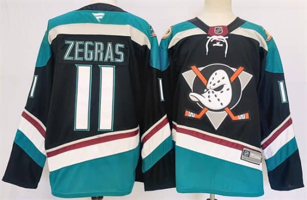 Anaheim Ducks #11 Trevor Zegras Black Teal 2024-25 Stitched Jersey