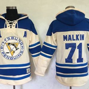 Penguins #71 Evgeni Malkin Cream Sawyer Hooded Sweatshirt Stitched Jersey