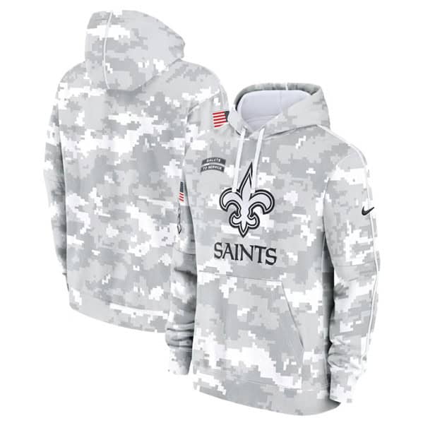 New Orleans Saints 2024 Arctic Camo Salute To Service Club Fleece Pullover Hoodie