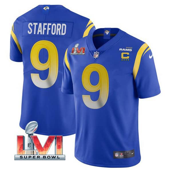 Los Angeles Rams #9 Matthew Stafford 2022 Royal With C Patch Super Bowl LVI Vapor Limited Jersey