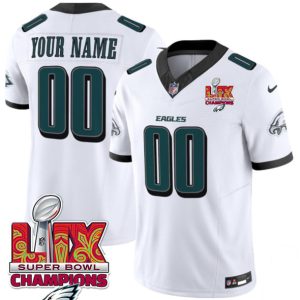 Philadelphia Eagles Custom White 2025 Eagles Logo Super Bowl LIX Patch New F.U.S.E. Vapor Limited Stitched Jersey