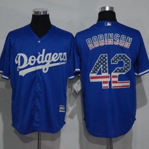 Dodgers #42 Jackie Robinson Blue USA Flag Fashion Stitched Jersey