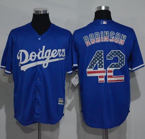 Dodgers #42 Jackie Robinson Blue USA Flag Fashion Stitched Jersey